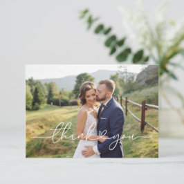 Elegant White Script Bröllop Photo Tack Kort