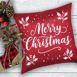 Elegant White Script God jul Dekorativ kudde