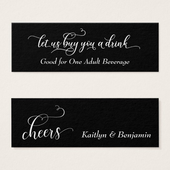 Elegant White Script på Black, Drink Biljett (Framsida & baksida)