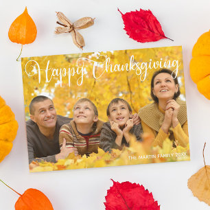 Elegant White Script Photo happy thanksgiving Julkort
