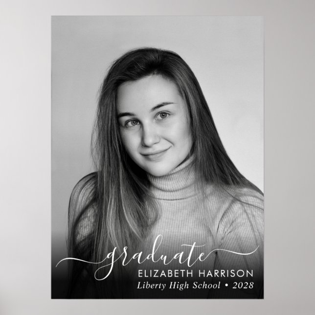 Elegant White Script Photo Overlay Student Poster (Framsidan)