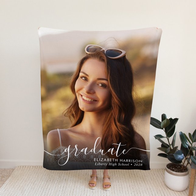 Elegant White Script Photo Overlay Studenten Fleecefilt (Skapare uppladdad)