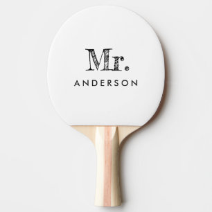 Elegant White Script Ping Pong Paddle Pingisracket