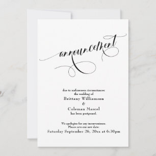 Elegant White Senponed Bröllop Announcement Inbjudningar