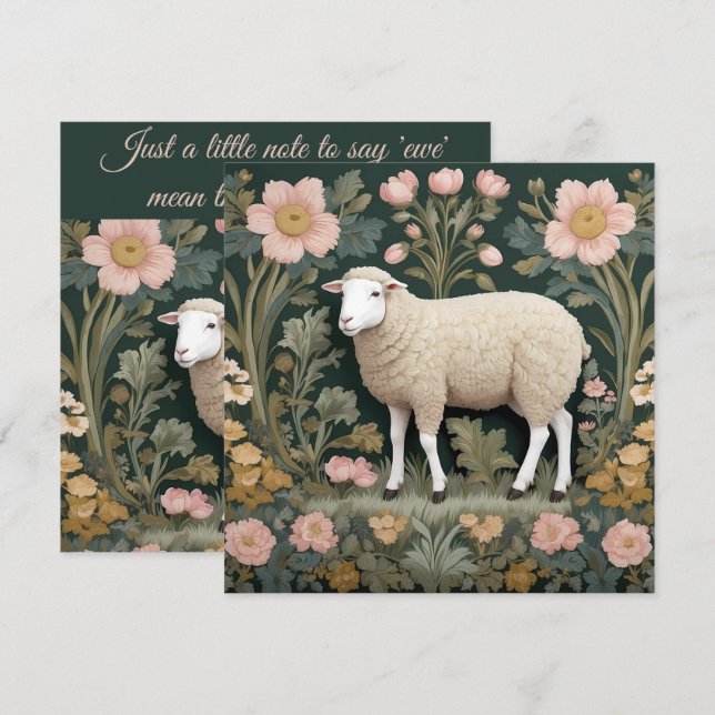 Elegant White Sheep William Morris Inspired (Fram/baksida)