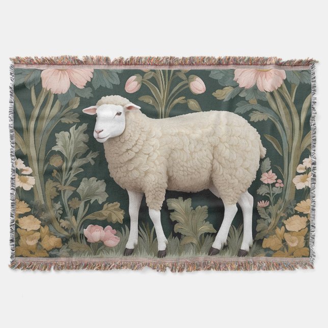 Elegant White Sheep William Morris Inspired Filt (Framsidan)
