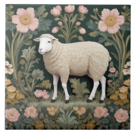 Elegant White Sheep William Morris Inspired Kakelplatta