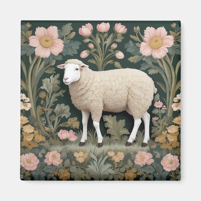 Elegant White Sheep William Morris Inspired Magnet (Framsidan)