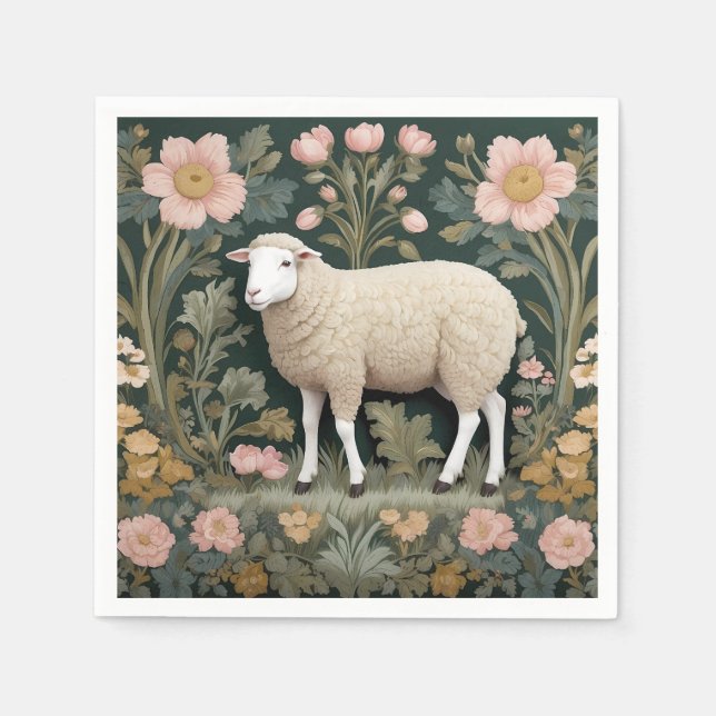 Elegant White Sheep William Morris Inspired Pappersservett (Framsidan)