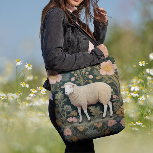 Elegant White Sheep William Morris Inspired Tygkasse