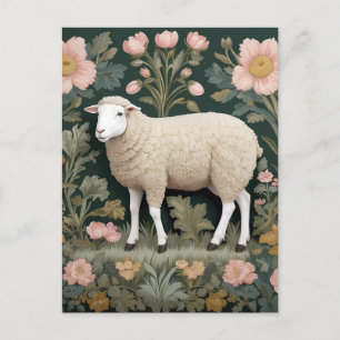 Elegant White Sheep William Morris Inspired Vykort