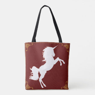 Elegant White Silhouette Unicorn Guld Gräns Tygkasse