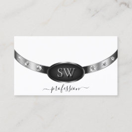 Elegant White Silver Black med Initialer Diamonds Visitkort