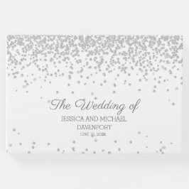 Elegant White Silver Diamond Glitter Bröllop Gästböcker