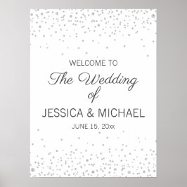 Elegant White Silver Diamond Glitter Bröllop Poster