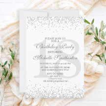 Elegant White Silver Grått Glitter 18:e födelsedag