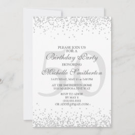 Elegant White Silver Grått Glitter 50:e födelsedag Inbjudningar