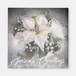 Elegant White & Silver jul Poinsettia Magnet