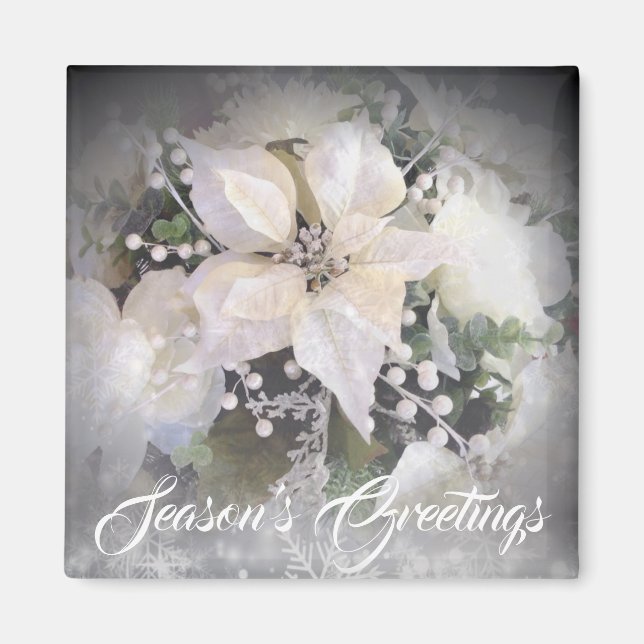 Elegant White & Silver jul Poinsettia Magnet (Framsidan)