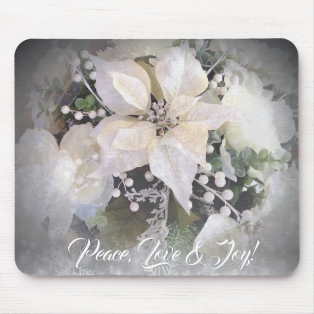 Elegant White & Silver jul Poinsettia Musmatta (Framsidan)