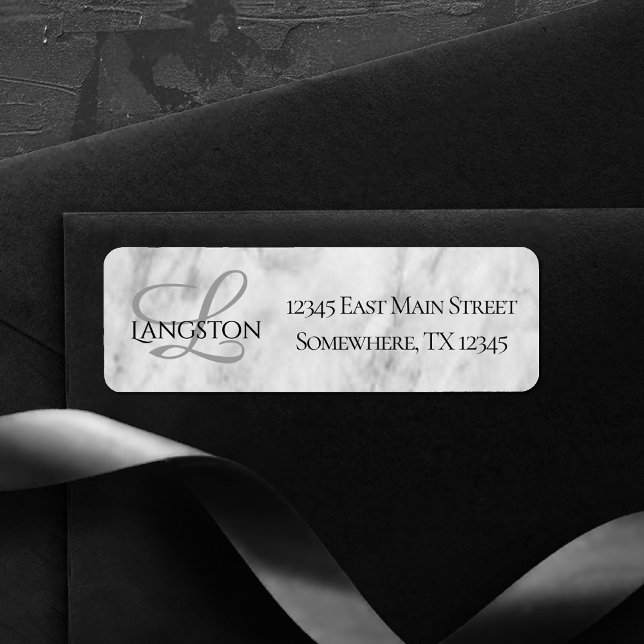 Elegant White Silver och Grått Texturerad marmor Returadress Etikett (Skapare uppladdad)