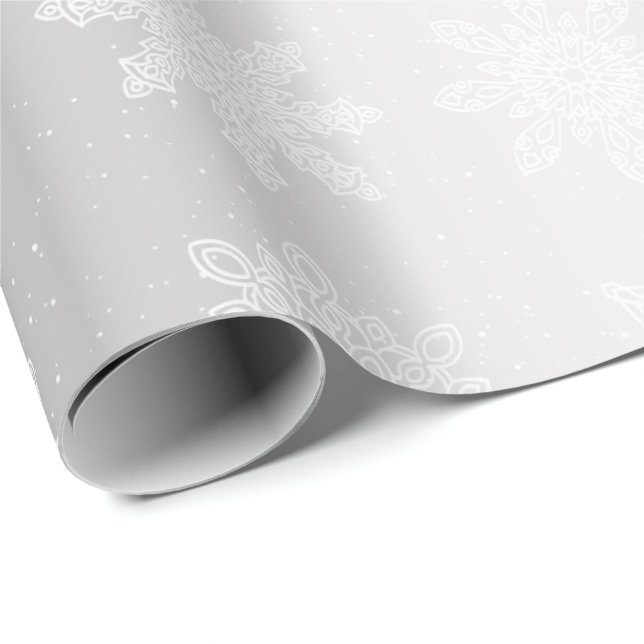 Elegant White & Silver Snowflake jul Mönster Presentpapper (Rullad Hörn)