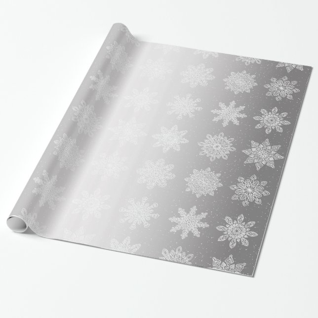 Elegant White & Silver Snowflake jul Mönster Presentpapper (Utrullad)