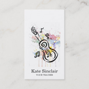 Elegant White Singer Music Guitar Teacher Musical Visitkort