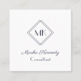 Elegant White Slate Grått-skript Diamond Monogram Fyrkantigt Visitkort
