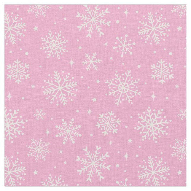 Elegant White Snöflingor på rosa - bakgrund Tyg (Närbild)