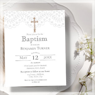 Elegant White Snöre Baptism-inbjudan