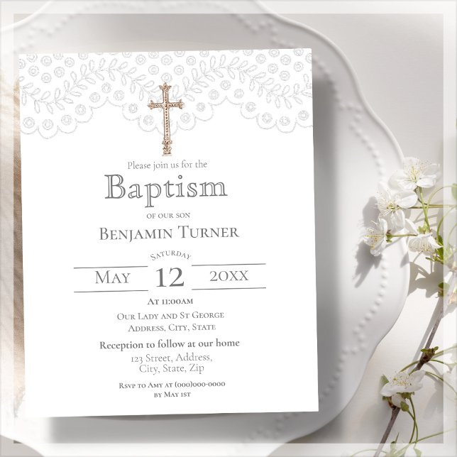 Elegant White Snöre | Baptism-inbjudan (Skapare uppladdad)