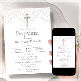 Elegant White Snöre | Baptism-inbjudan Inbjudningar