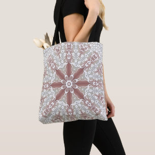 Elegant White Snöre Blommigt Tote Bag Tygkasse