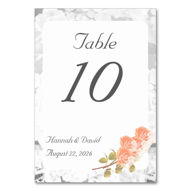 Elegant White Snöre och Ro Bröllop Bordsnummer (Framsidan)