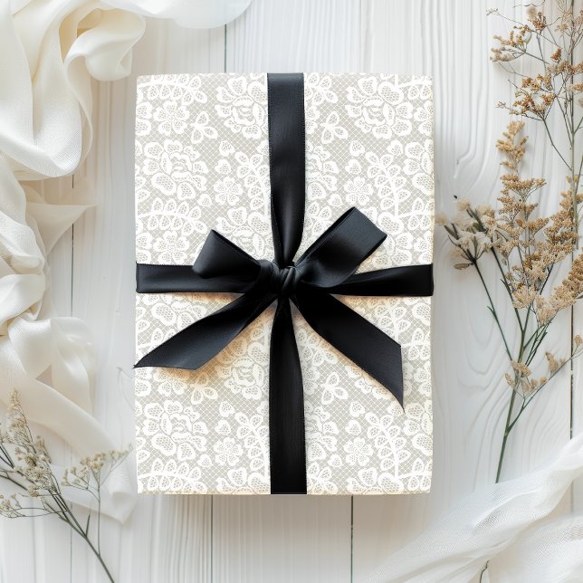 Elegant White Snöre Presentpapper (Elegant White Lace Wrapping Paper)