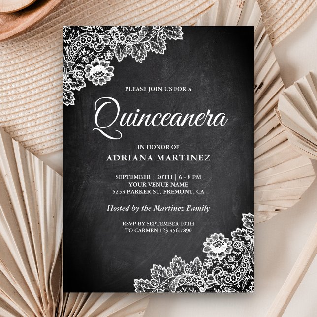 Elegant White Snöre Rustic Chalkboard Quinceanera Inbjudningar (Skapare uppladdad)