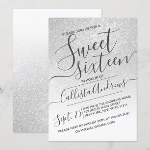 Elegant White Sparkly Glitter Ombre Sweet 16 Inbjudningar