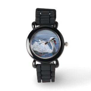 Elegant White Svan vid Vatten Armbandsur
