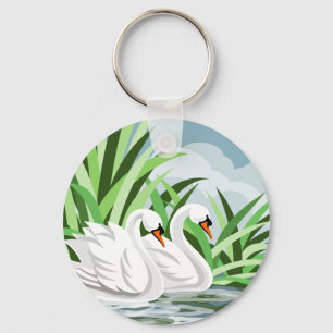 Elegant White Svanar Nyckelring