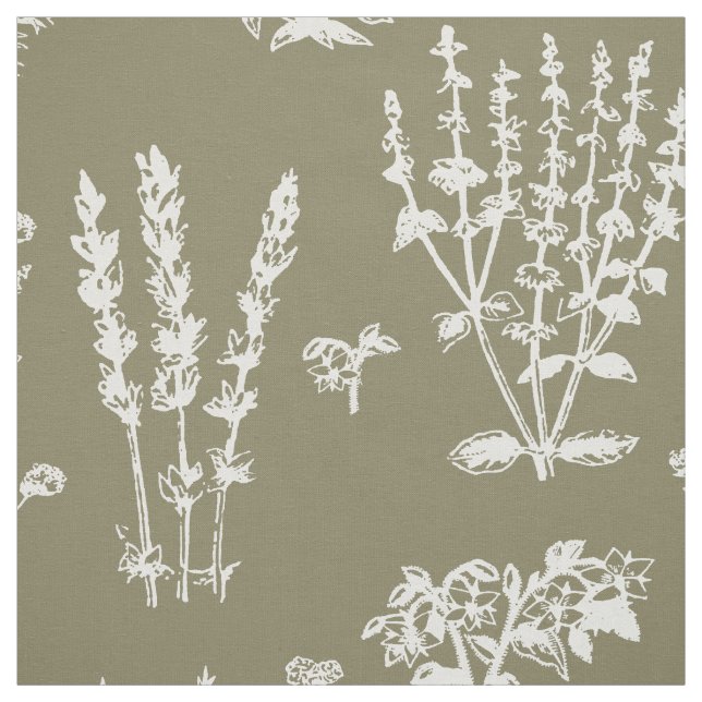 Elegant White Taupe Herbal Garden Mönster Tyg (Provkarta)