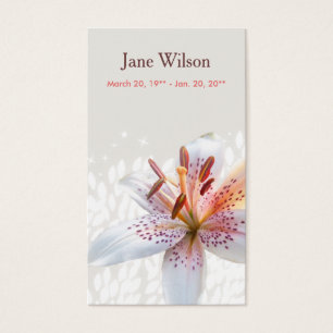 Elegant White Tiger Lily Namn Prayer Card Visitkort