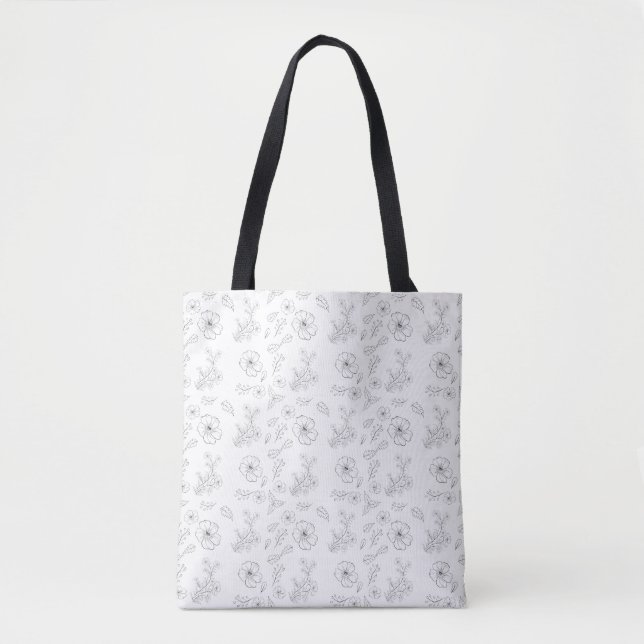 Elegant White Tote Bag med delikat Blommigt Patter Tygkasse (Framsida)