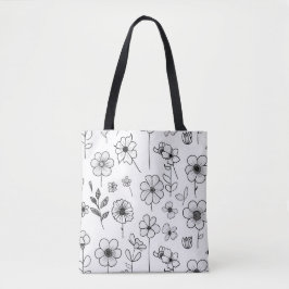 Elegant White Tote Bag med delikat Blommigt Patter Tygkasse
