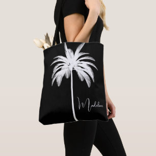 Elegant White Tropical Handflatan Träd Tygkasse