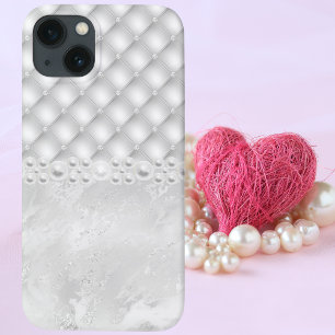 Elegant White Tuft Diamond och Pearl iphone case