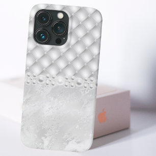 Elegant White Tuft Diamond och Pearl iphone case