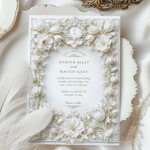Elegant White Tulips Faux Embossed Inbjudningar