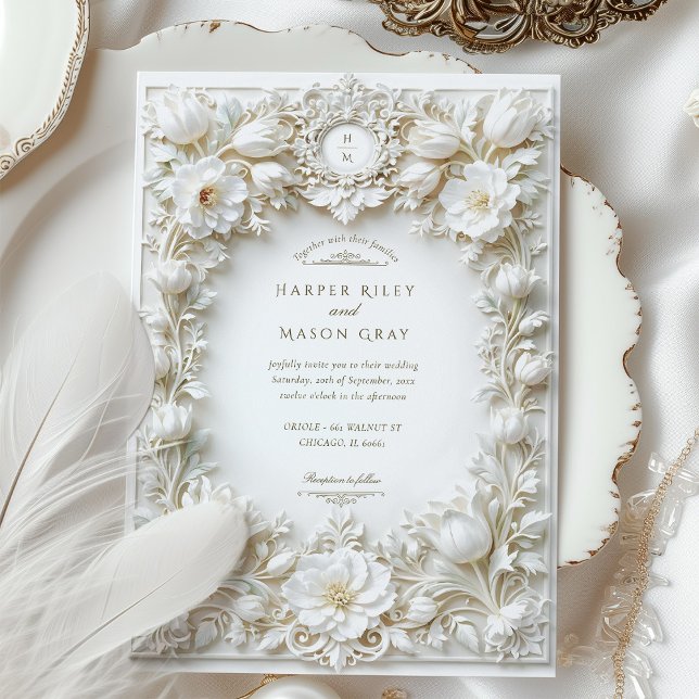 Elegant White Tulips Faux Embossed Inbjudningar (Skapare uppladdad)