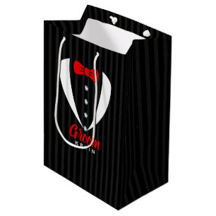 Elegant White Tuxedo Red Tie Groom Typography